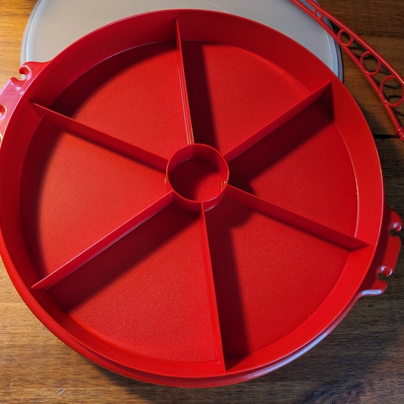 Vintage Red Tupperware Divided Veggie Serving Container With Lid and handle - Picture 6 of 14